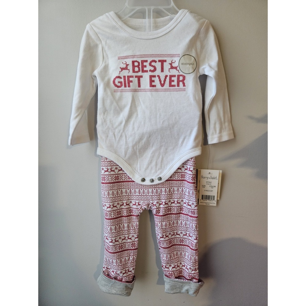 Harry & Violet "Best Gift Ever" Reversible Holiday Baby Outfit 2pc Set Size 6–9M